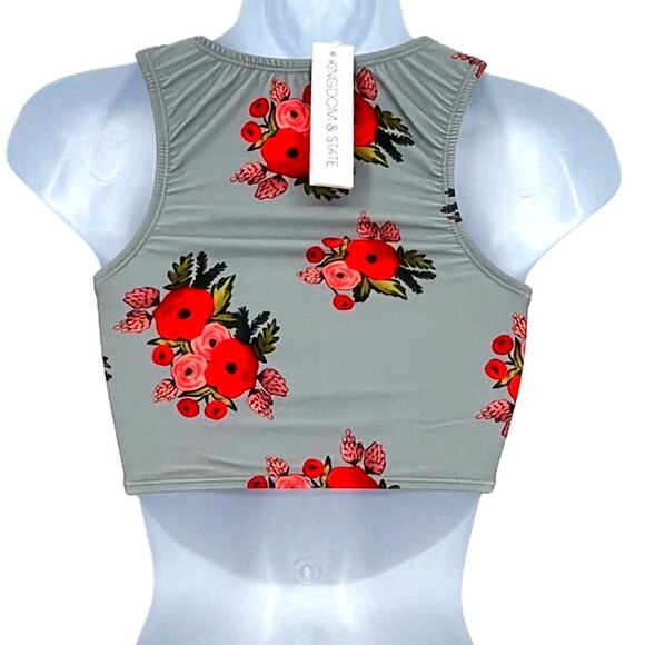 Tankini Top Classic Zipper in Silver and Rose Red Print Size X-Small - Picture 8 of 8